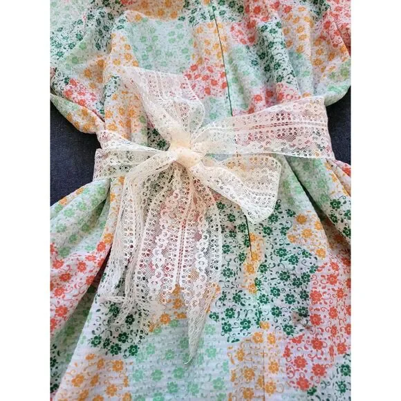 Vintage 60s 70s Mod Multicolor Maxi Dress Floral Lace Tie Waist‎ Zip House M - Picture 8 of 15